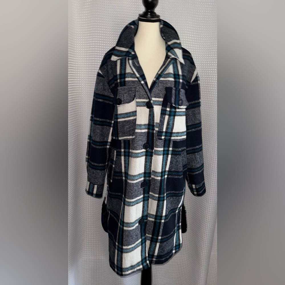 ME JANE women’s long‎ fall plaid Coat size Large